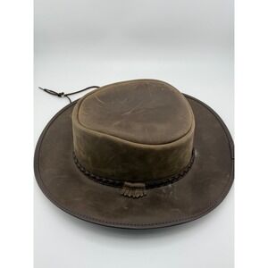 American Outback Bravo Brown Leather Western Outback Hat XXL Made in USA